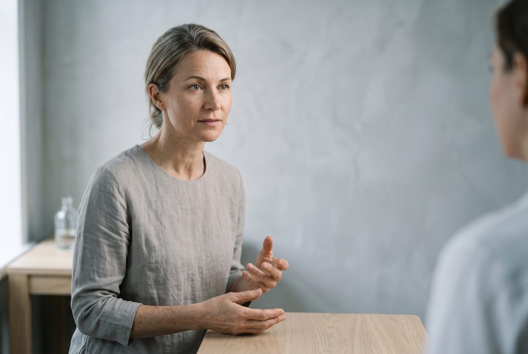 Beratungsgespräch am Tisch, auf Augenhöhe